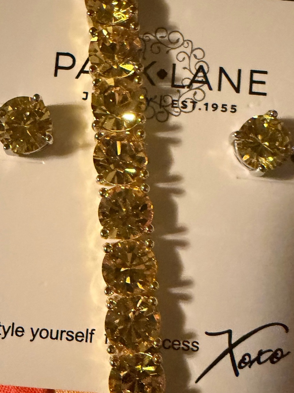 Park Lane Canary Yellow Crystal Bracelet and Stud Earrings